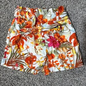 Chelsea & Violet Kids Tropical Floral Shorts - Orange and Pink